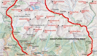 Annapurna Sanctuary trek & Chitwan safari map
